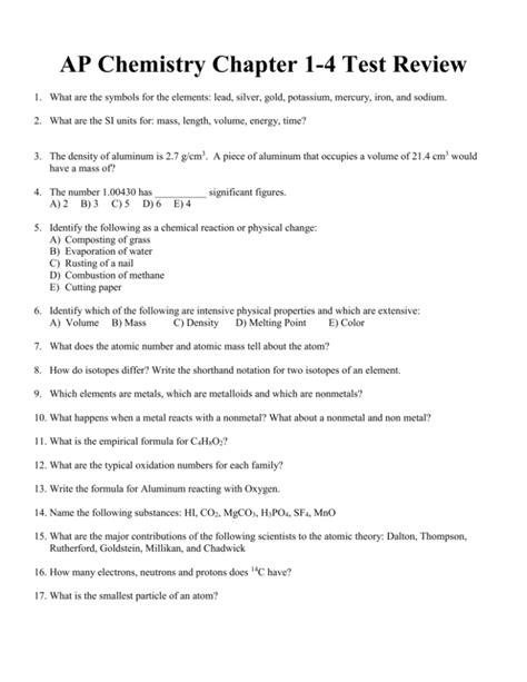 ap chemistry chapter 1 4 test Reader