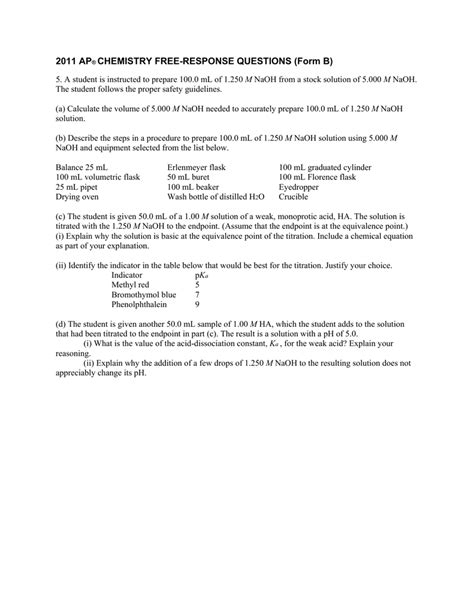 ap chemistry free response answers 2011 Doc