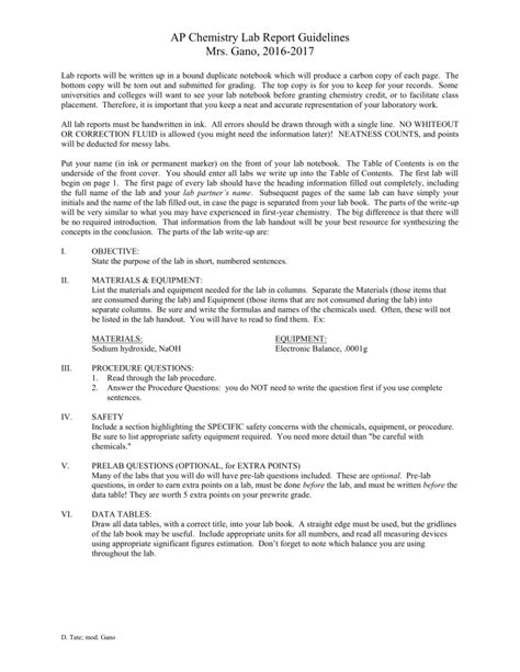 ap chemistry lab report guidelines Epub