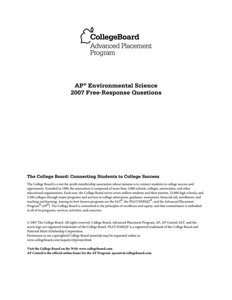 ap environmental science free response answers 2007 PDF