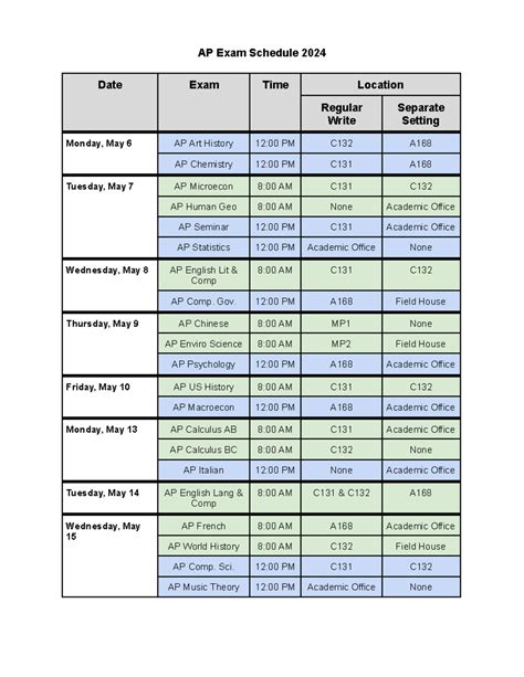 ap exams schedule 2024