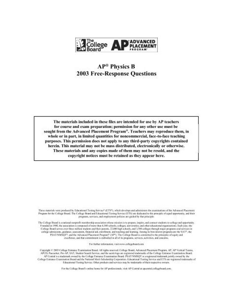 ap physics b free response answers 2003 PDF