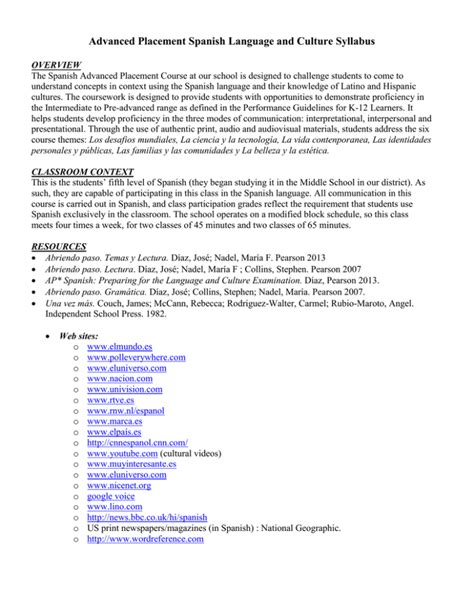 ap spanish language syllabus course overview PDF