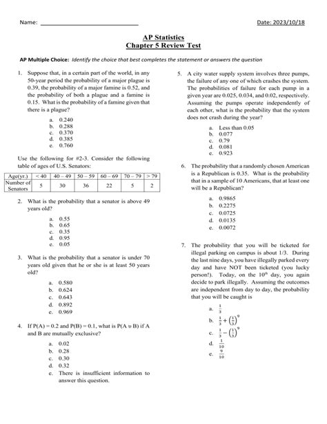 ap statistics chapter 5 test Reader
