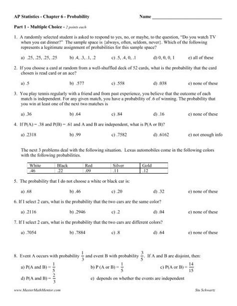 ap statistics probability review answers Epub