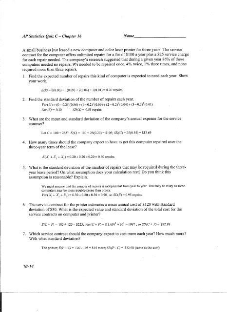 ap statistics quiz c chapter 16 key PDF