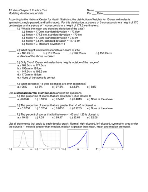 ap stats chapter 2 practice test modeling distributions of data