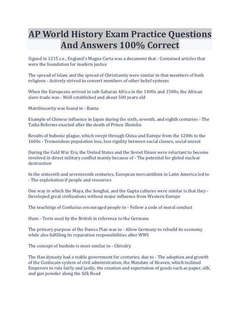 ap world history 2007 released exam answers Doc