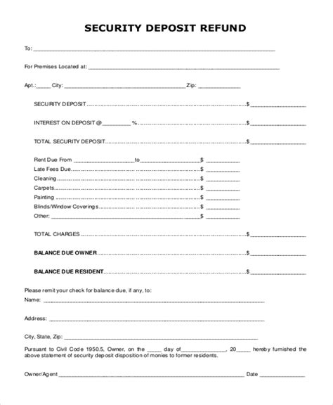 apartment security deposit refund PDF