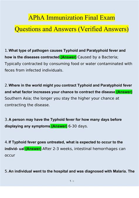 apha immunization final exam answers PDF