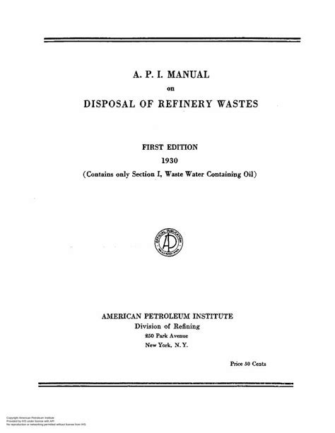 api manual on waste disposal in refinery Epub