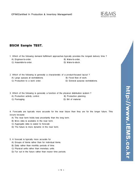 apics bscm sample questions PDF