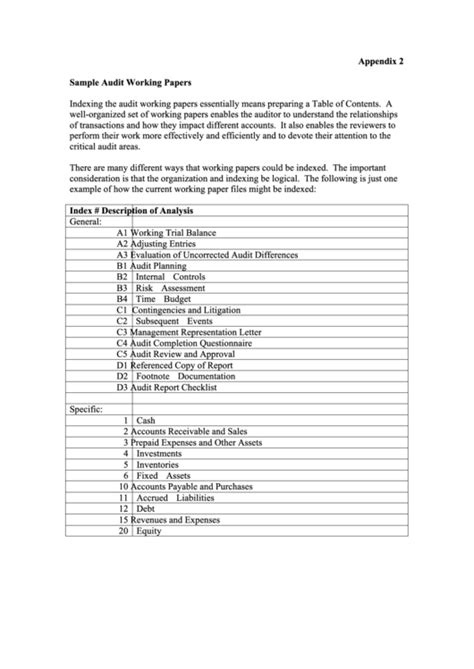 appendix 2 sample audit working papers Doc