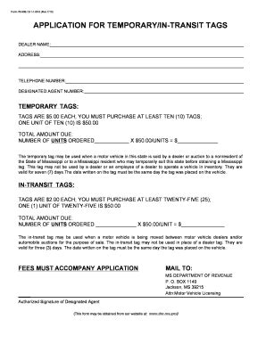 application for temporary in transit tags Doc