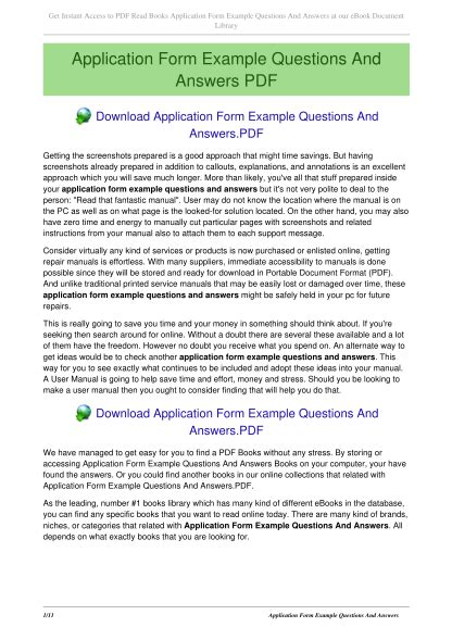 application form example questions and answers Epub