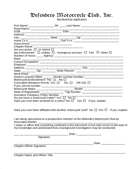 application to join motorcycle club Doc