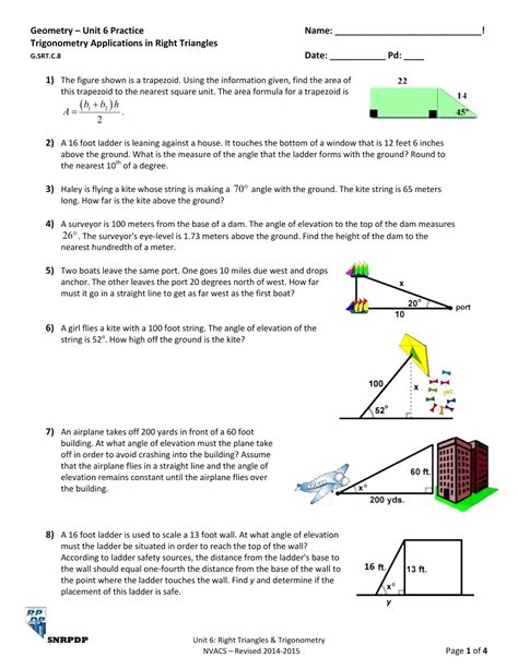 applications of trigonometry worksheet answers PDF