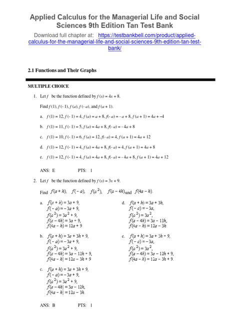 applied calculus tan 9th edition answer Epub