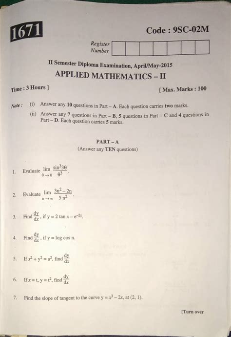 applied mathematics 2 diploma question paper Reader