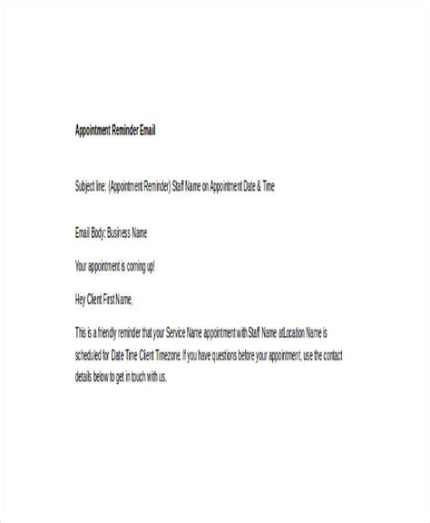 appointment reminder email sample Reader