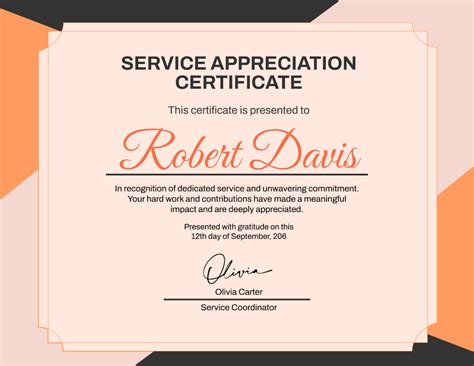 appreciation for service certificate template pdf Doc