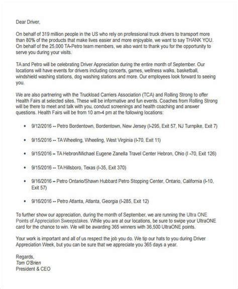 appreciation letter as a driver Kindle Editon