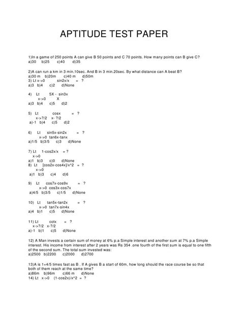 aptitude test sample papers for class 11 PDF