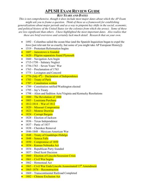 apush exam study guide