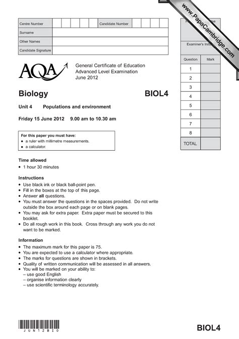 aqa biol4 june 2014 mark question paper PDF