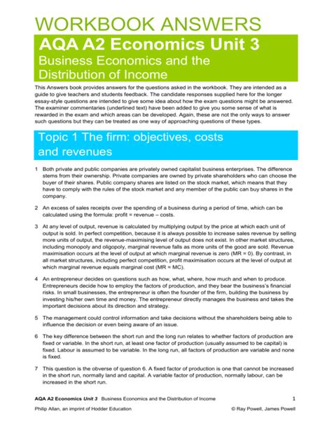 aqa economics a2 model answers Reader