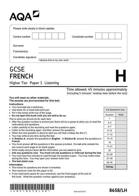 aqa french paper 1 june 2013 Epub