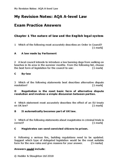 aqa law unit 3 model answers PDF