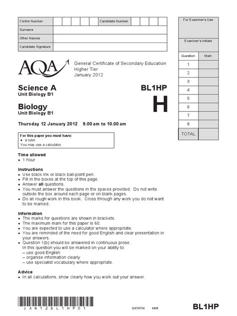 aqa science bl1hp answers Kindle Editon