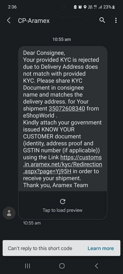 aramex kyc rejected