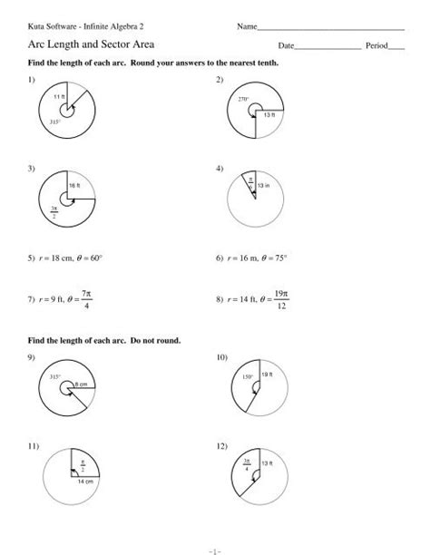 arc length worksheets kuta PDF
