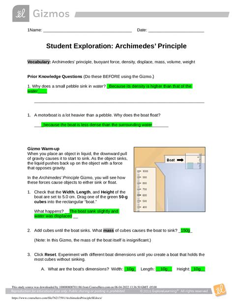 archimedes principle gizmo answers sheet Epub