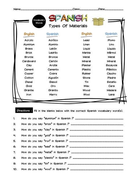 are materials in spanish