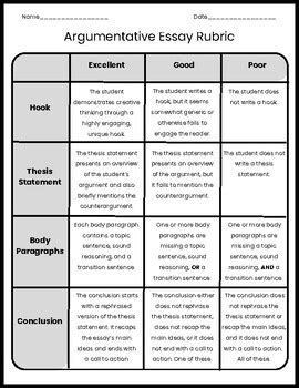 argument essay rubric middle school Kindle Editon