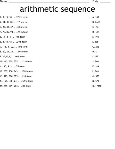 arithmetic sequence worksheet with answers Epub