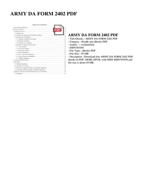 army da form 2402 pdf Ebook Kindle Editon