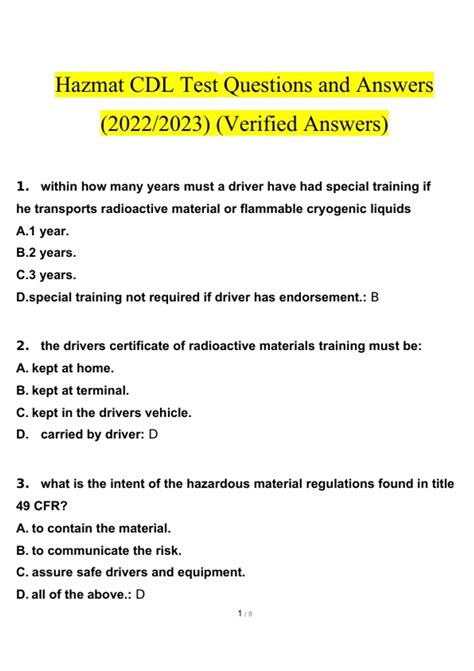 army hazmat test answers PDF