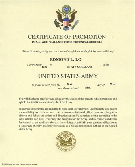 army promotion certificate e1 e4 Reader