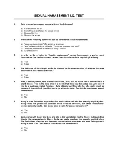 army sexual harassment test answers Doc