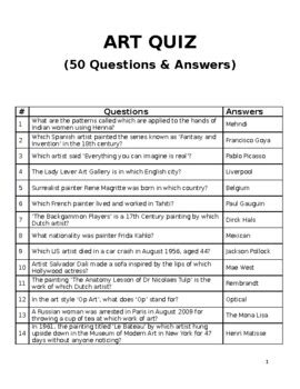 art test questions and answers PDF