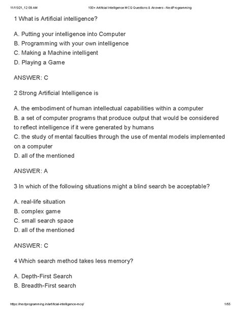 artificial intelligence multiple choice questions and answers Reader