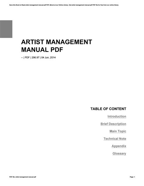artist management manual reviews pdf Epub