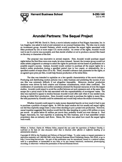 arundel partners the sequel project case solution pdf Kindle Editon