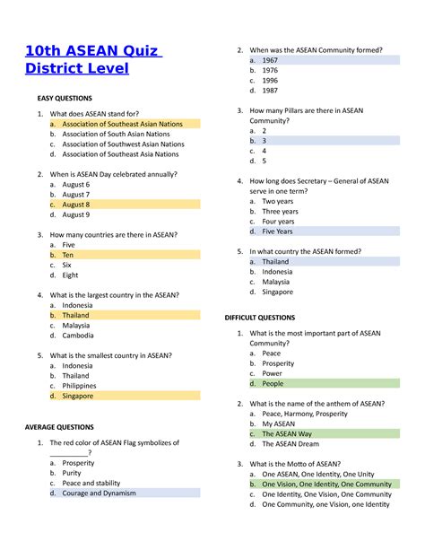 asean quiz bee with answers Doc