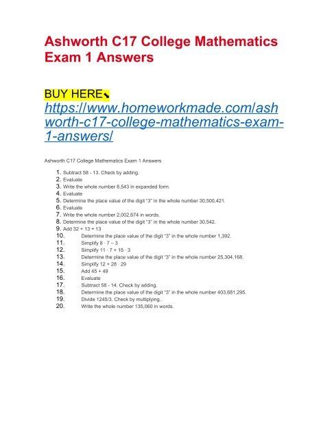 ashworth college math assessment answers Doc