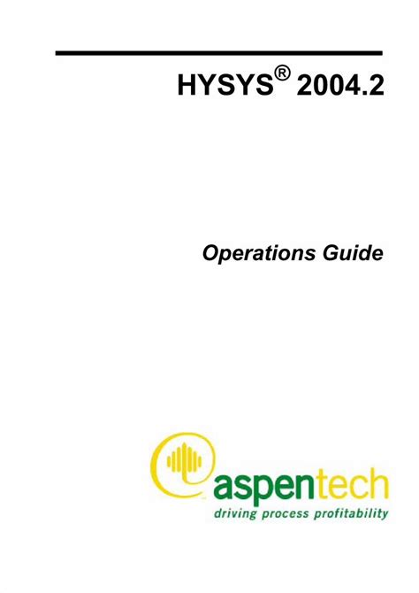 aspen hysys operations guide manual pdf Reader